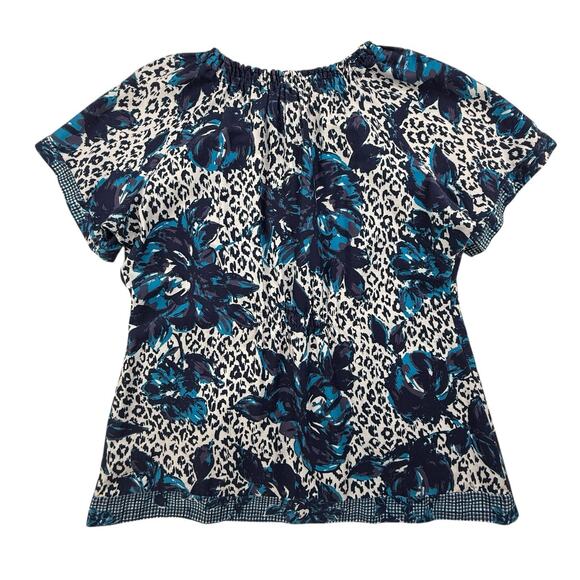 Koi Kathy Peterson Scrub Top Womens XL Blue Black White Floral Medical Nurse - Picture 7 of 11